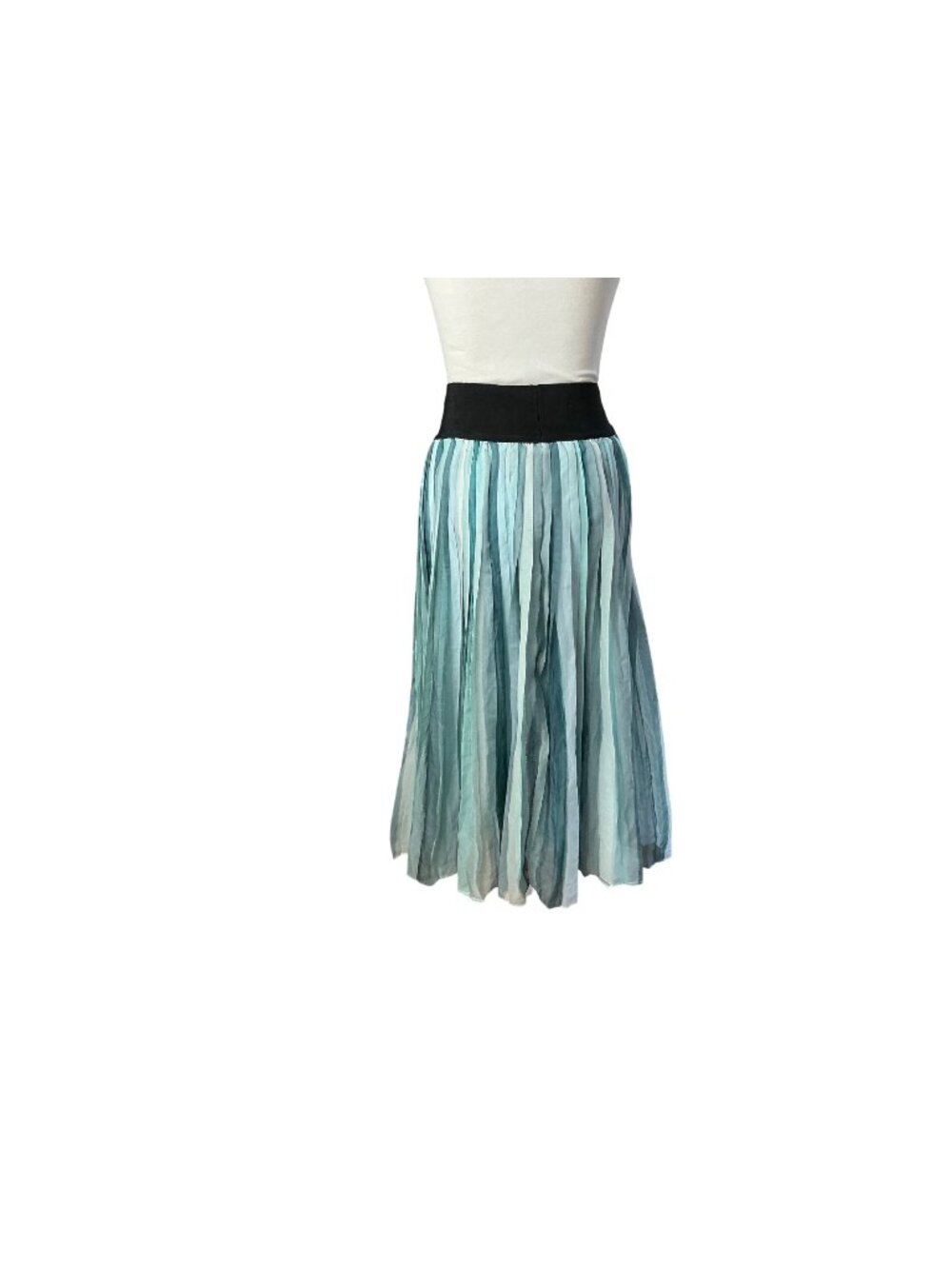 Brittany Humble Brittany Humble Pleated Midi Skirt Blue Green Watercolor Elastic
